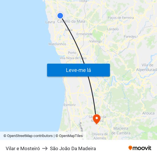 Vilar e Mosteiró to São João Da Madeira map