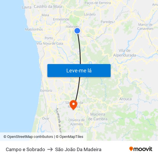 Campo e Sobrado to São João Da Madeira map