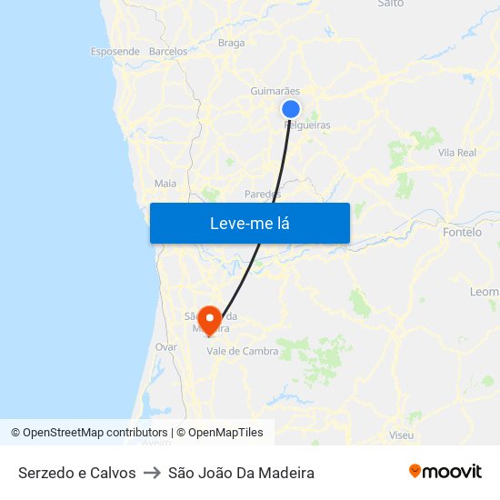 Serzedo e Calvos to São João Da Madeira map