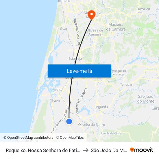 Requeixo, Nossa Senhora de Fátima e Nariz to São João Da Madeira map