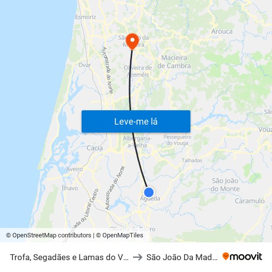 Trofa, Segadães e Lamas do Vouga to São João Da Madeira map