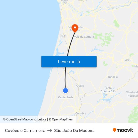 Covões e Camarneira to São João Da Madeira map