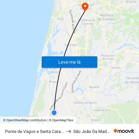 Ponte de Vagos e Santa Catarina to São João Da Madeira map