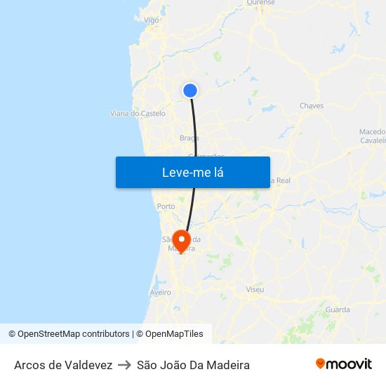 Arcos de Valdevez to São João Da Madeira map