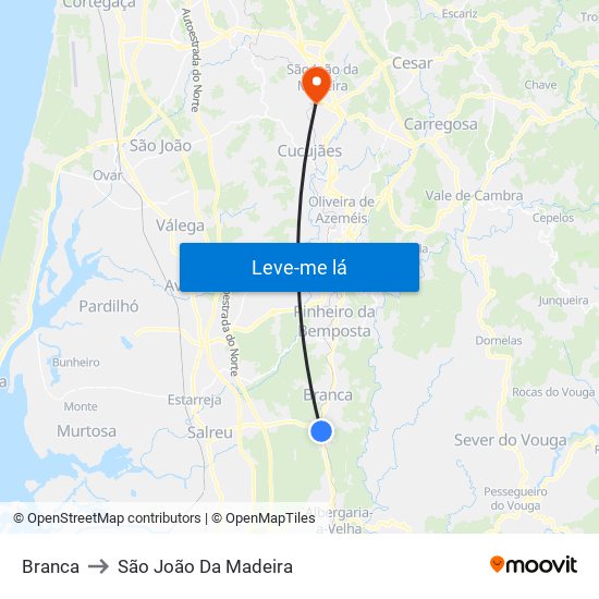 Branca to São João Da Madeira map