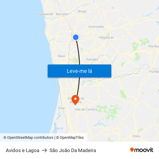 Avidos e Lagoa to São João Da Madeira map