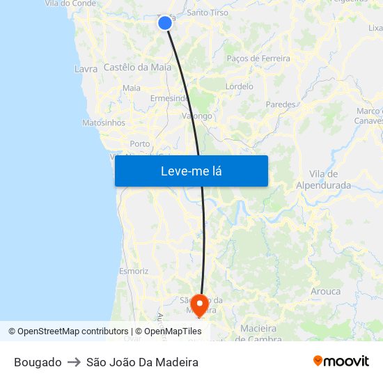 Bougado to São João Da Madeira map