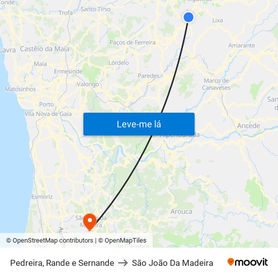 Pedreira, Rande e Sernande to São João Da Madeira map