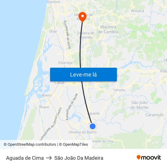 Aguada de Cima to São João Da Madeira map