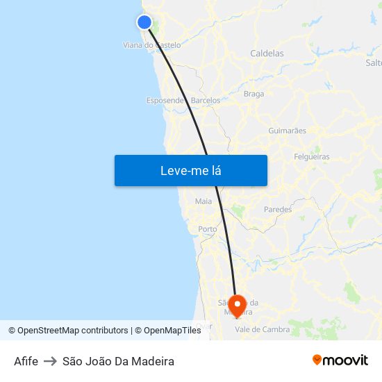 Afife to São João Da Madeira map