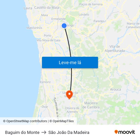 Baguim do Monte to São João Da Madeira map