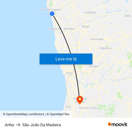 Anha to São João Da Madeira map