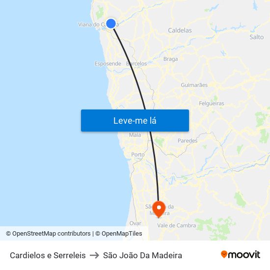 Cardielos e Serreleis to São João Da Madeira map