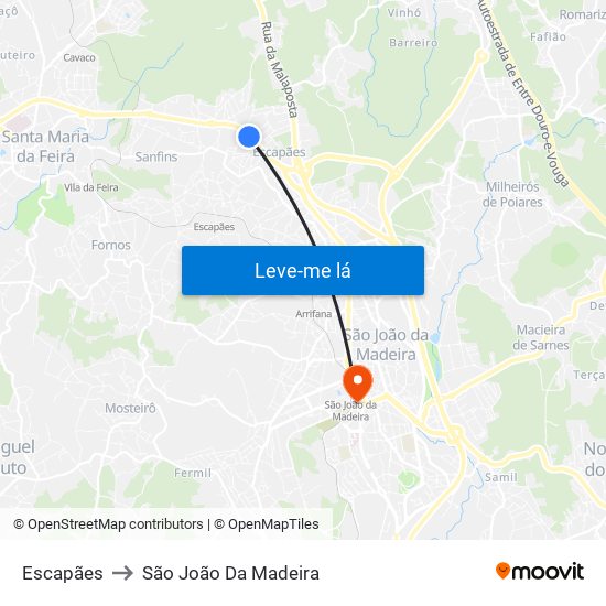 Escapães to São João Da Madeira map