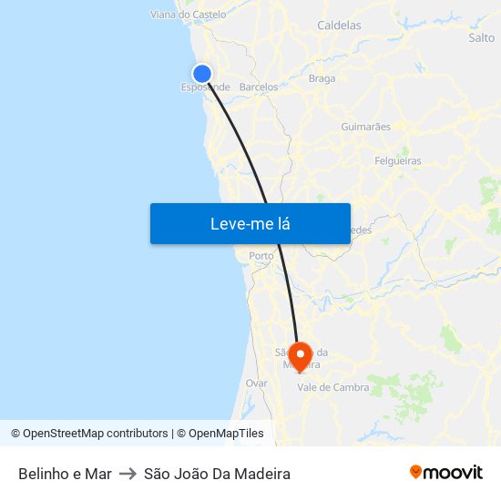 Belinho e Mar to São João Da Madeira map