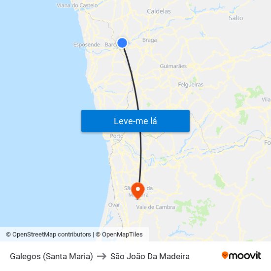 Galegos (Santa Maria) to São João Da Madeira map