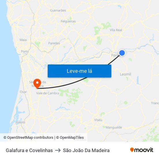 Galafura e Covelinhas to São João Da Madeira map