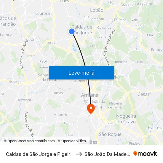 Caldas de São Jorge e Pigeiros to São João Da Madeira map