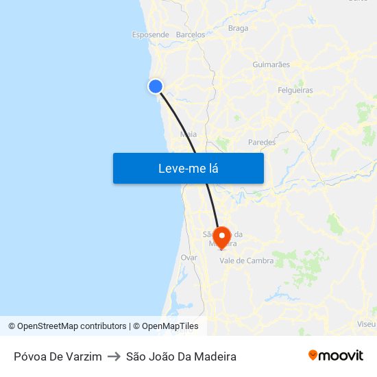 Póvoa De Varzim to São João Da Madeira map