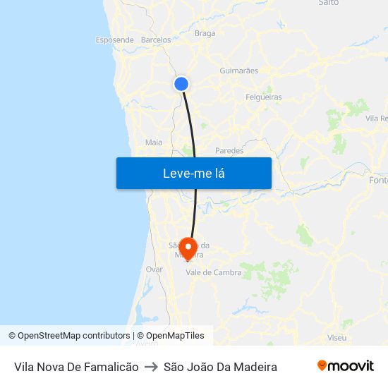 Vila Nova De Famalicão to São João Da Madeira map