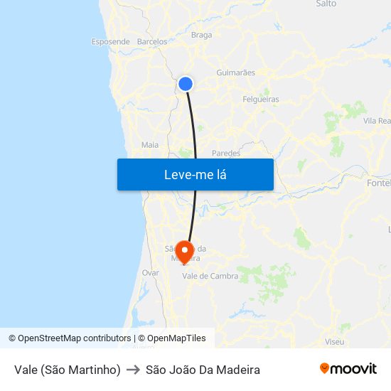 Vale (São Martinho) to São João Da Madeira map