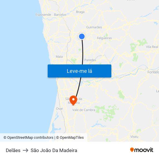 Delães to São João Da Madeira map