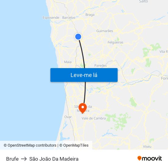 Brufe to São João Da Madeira map