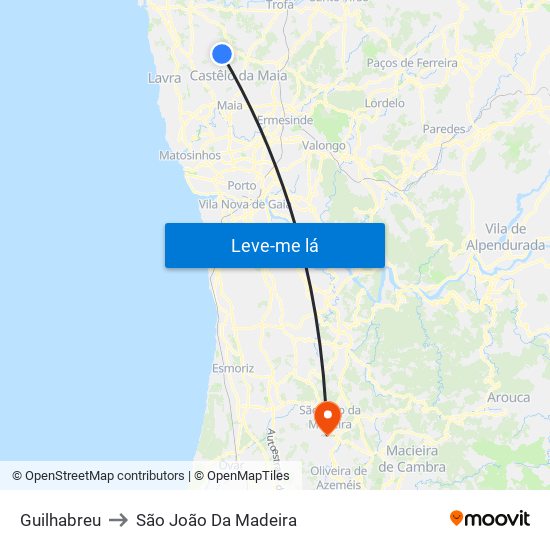 Guilhabreu to São João Da Madeira map