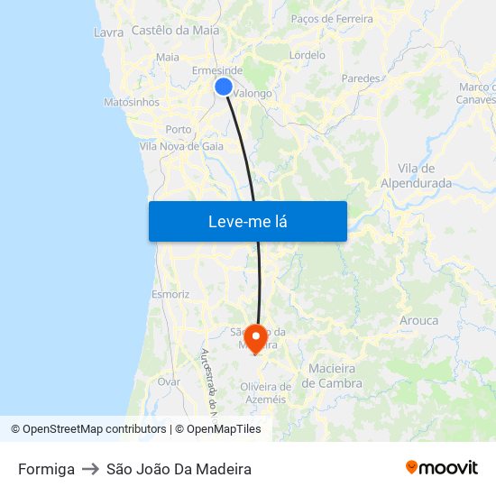 Formiga to São João Da Madeira map