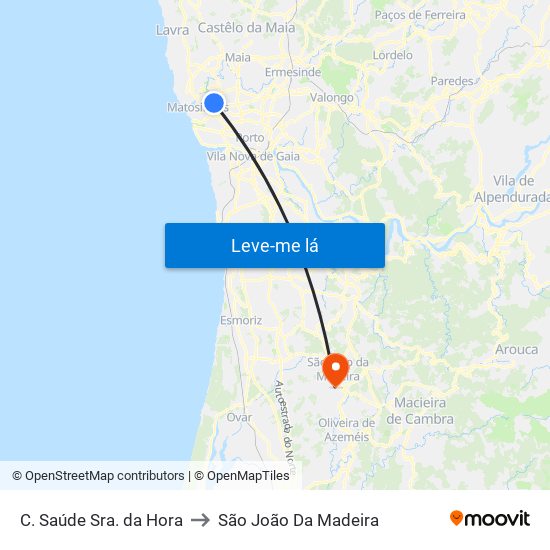 C. Saúde Sra. da Hora to São João Da Madeira map