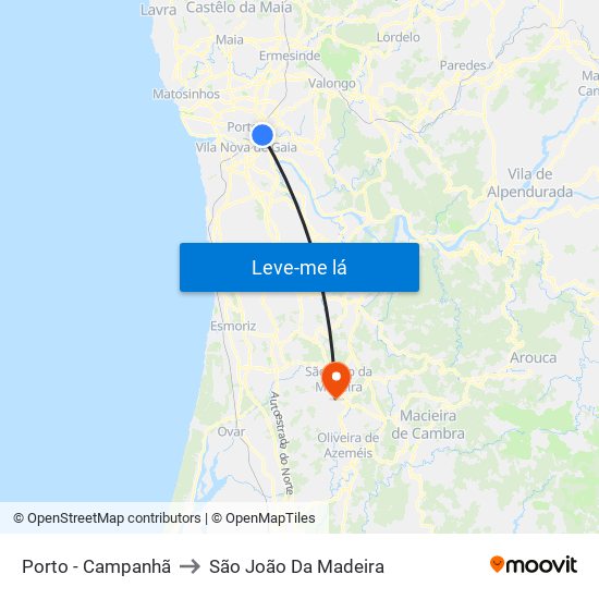 Porto - Campanhã to São João Da Madeira map