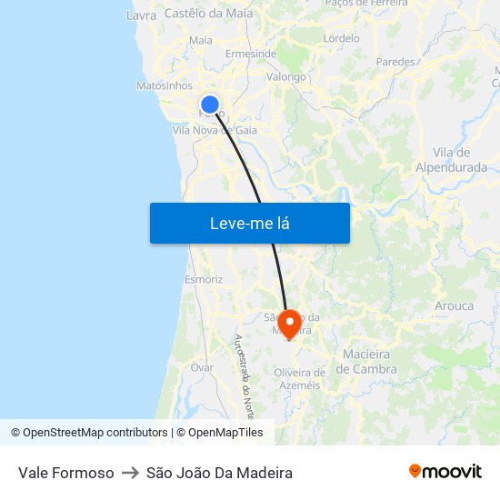 Vale Formoso to São João Da Madeira map