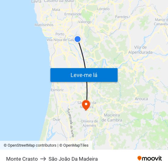 Monte Crasto to São João Da Madeira map