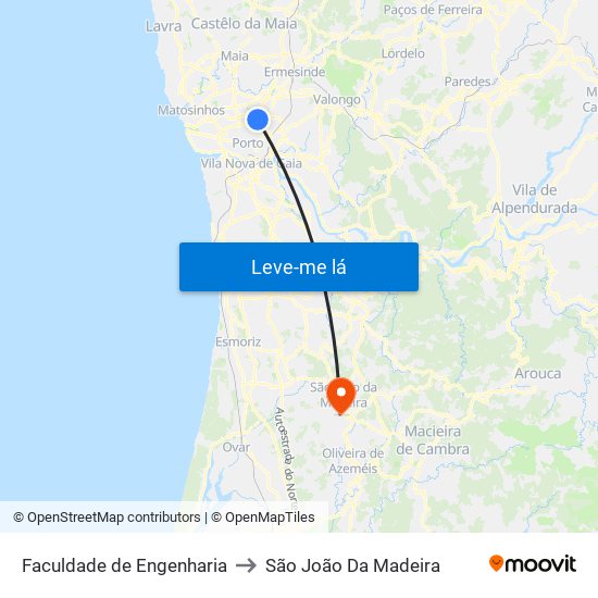 Faculdade de Engenharia to São João Da Madeira map