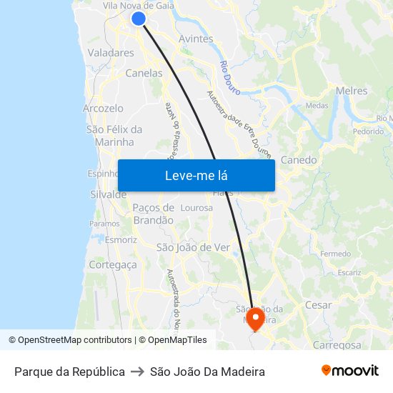 Parque da República to São João Da Madeira map
