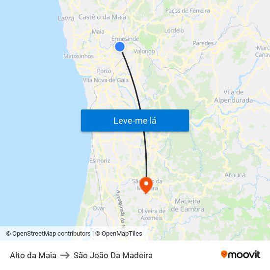 Alto da Maia to São João Da Madeira map