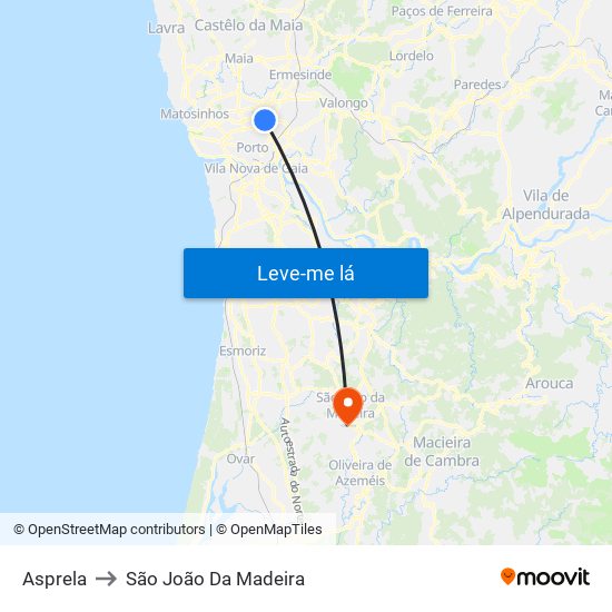 Asprela to São João Da Madeira map