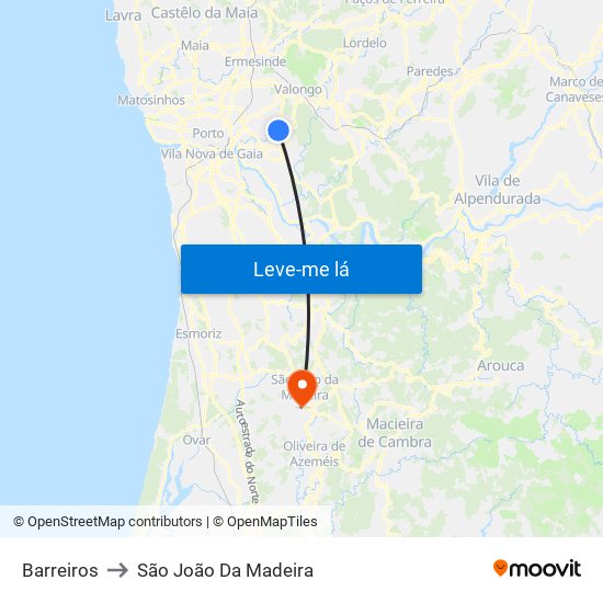 Barreiros to São João Da Madeira map