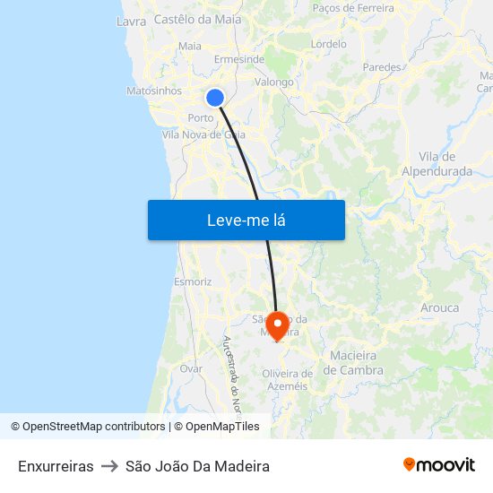 Enxurreiras to São João Da Madeira map