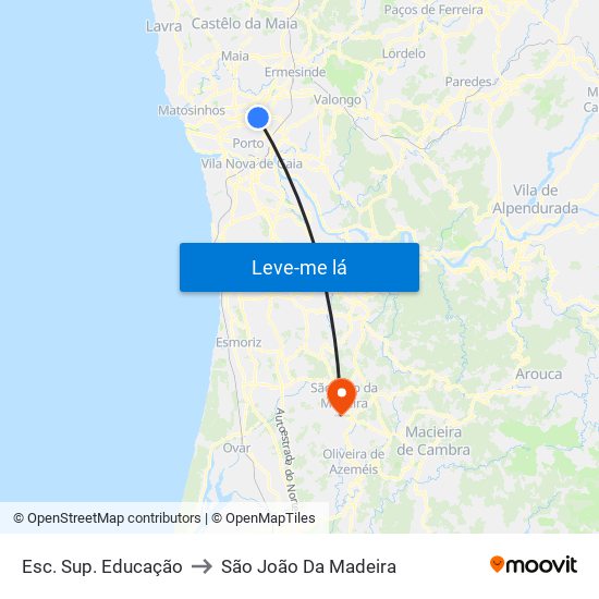 Esc. Sup. Educação to São João Da Madeira map