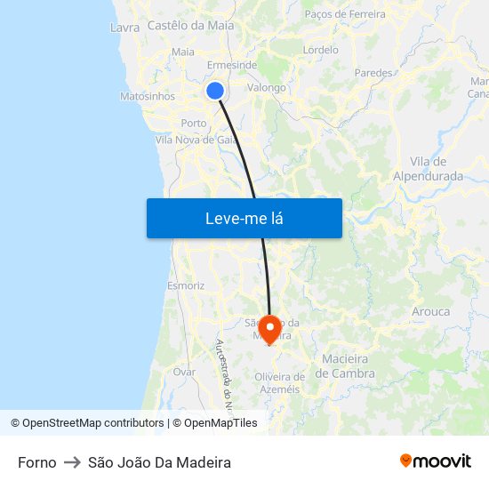 Forno to São João Da Madeira map