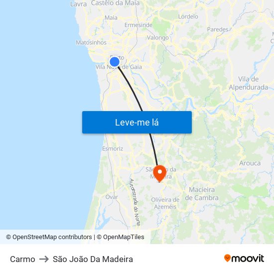 Carmo to São João Da Madeira map