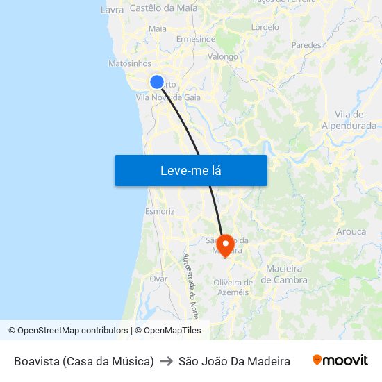 Boavista (Casa da Música) to São João Da Madeira map