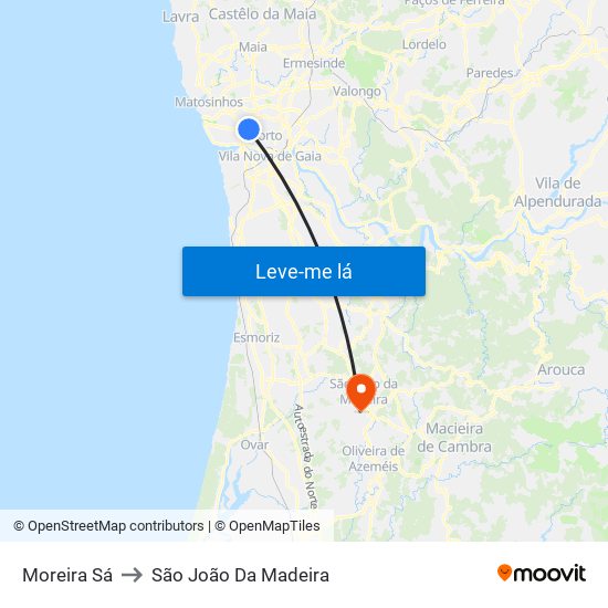 Moreira Sá to São João Da Madeira map