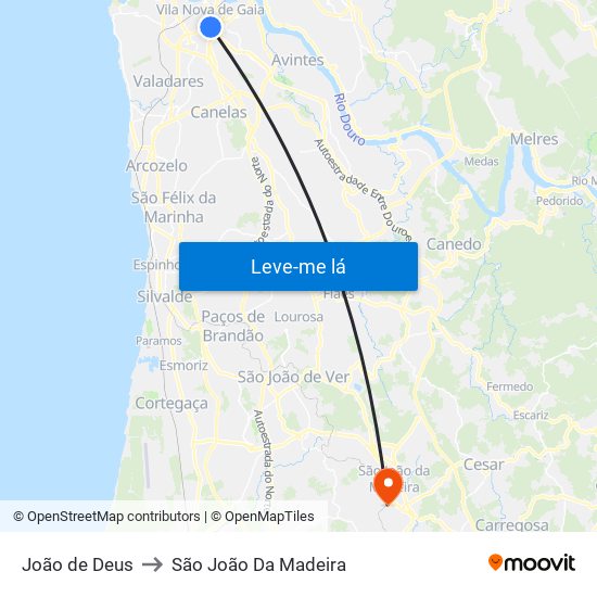 João de Deus to São João Da Madeira map