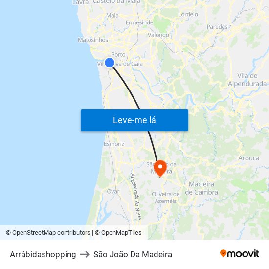 Arrábidashopping to São João Da Madeira map