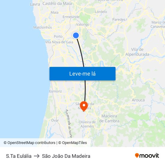 S.Ta Eulália to São João Da Madeira map