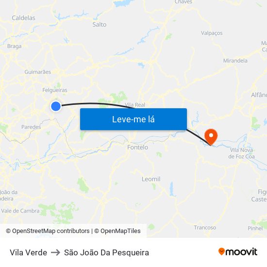 Vila Verde to São João Da Pesqueira map