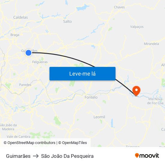 Guimarães to São João Da Pesqueira map