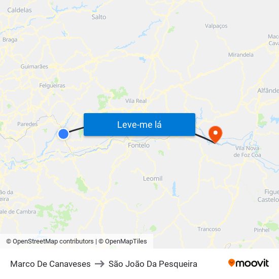 Marco De Canaveses to São João Da Pesqueira map